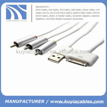 Cable compuesto AV cargador USB para iPhone 4S 3GS iPad iPod Touch